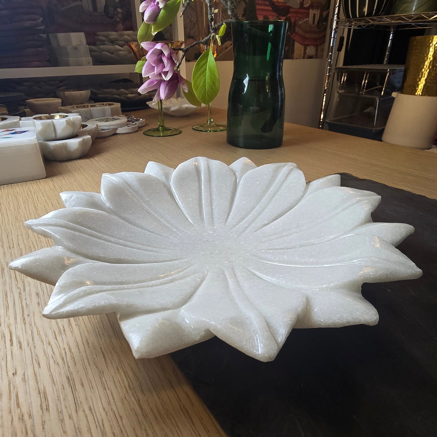 Hand-Carved Marble Lotus Plate- Medium