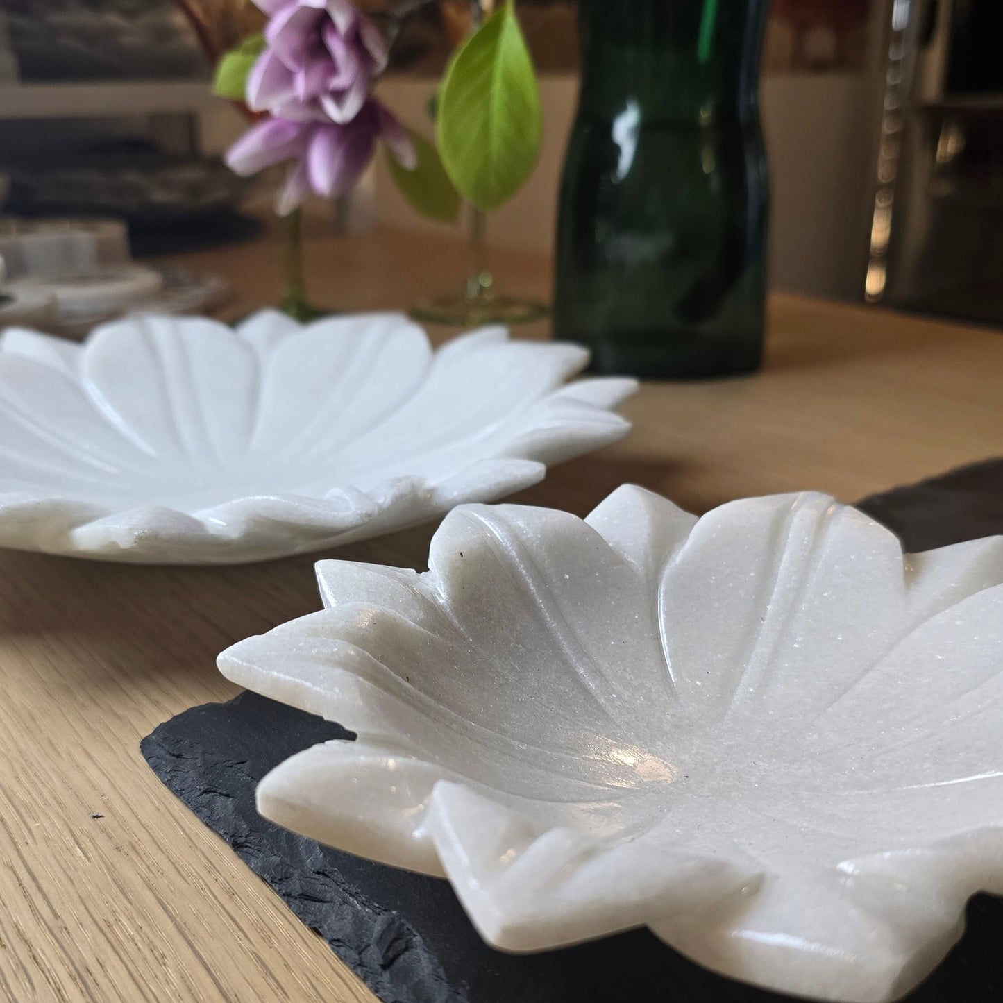 Hand-Carved Marble Lotus Plate- Medium