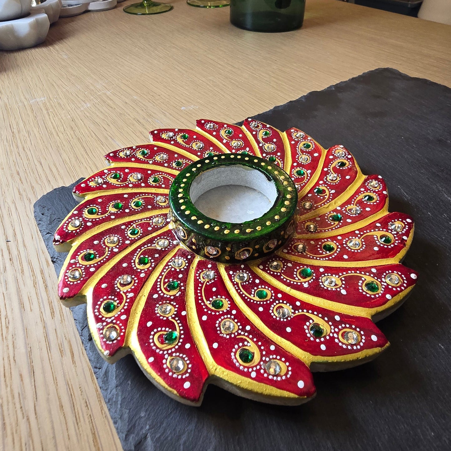 Hand-Painted Marble Candle Holder Tray