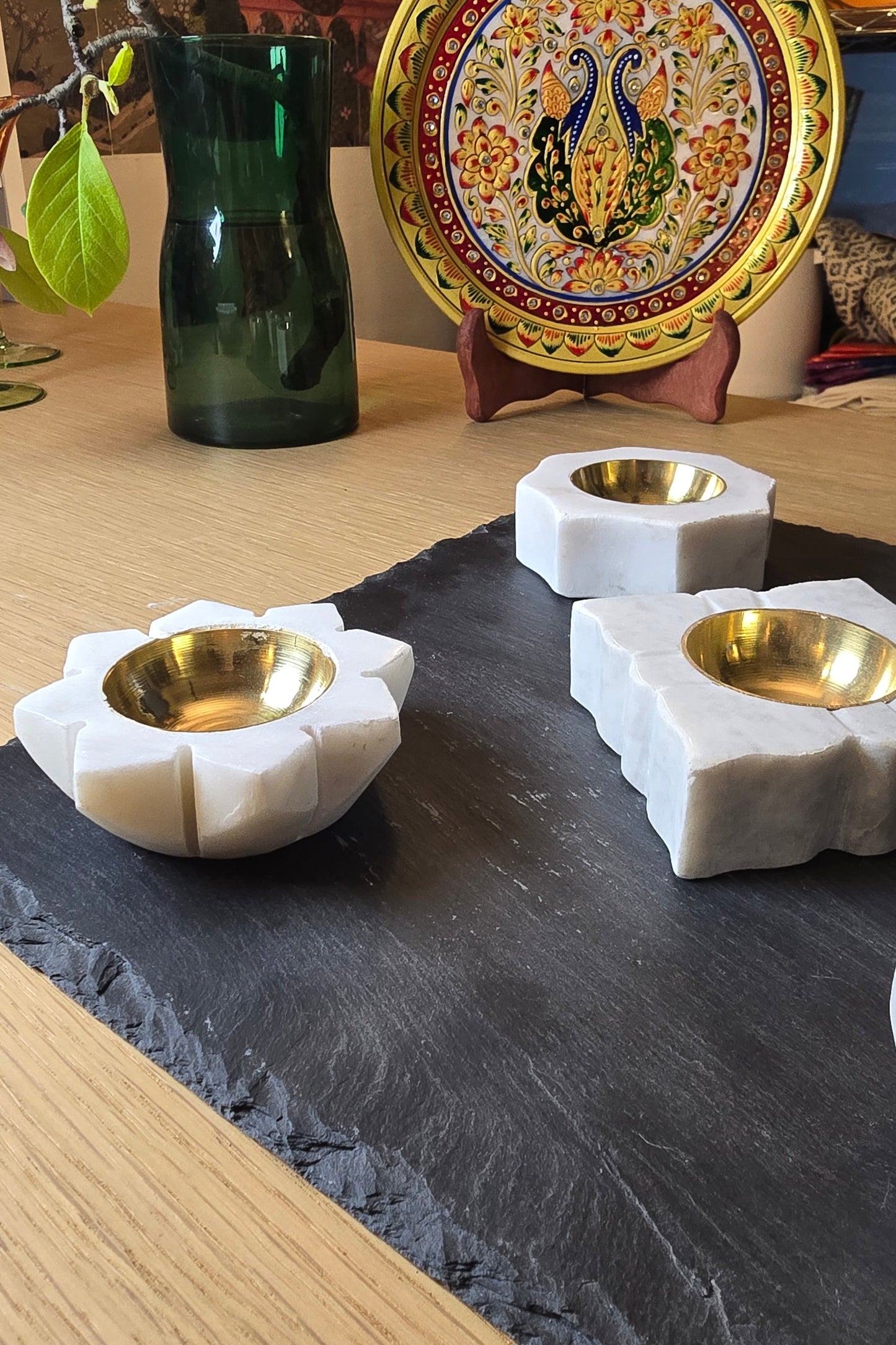 Marble & Brass Tea Light Holder - Set of 2