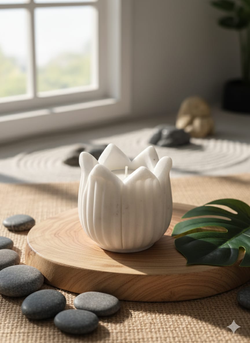 Marble Lotus Tea Light Holder- Small