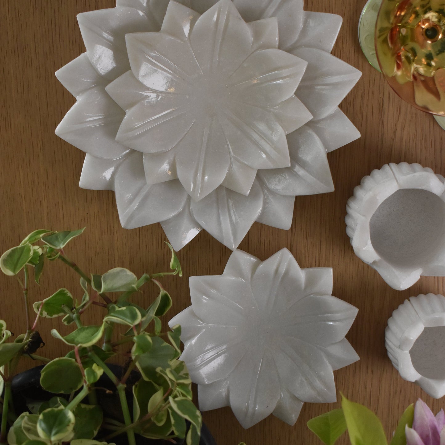 Hand-Carved Marble Lotus Plate- Small