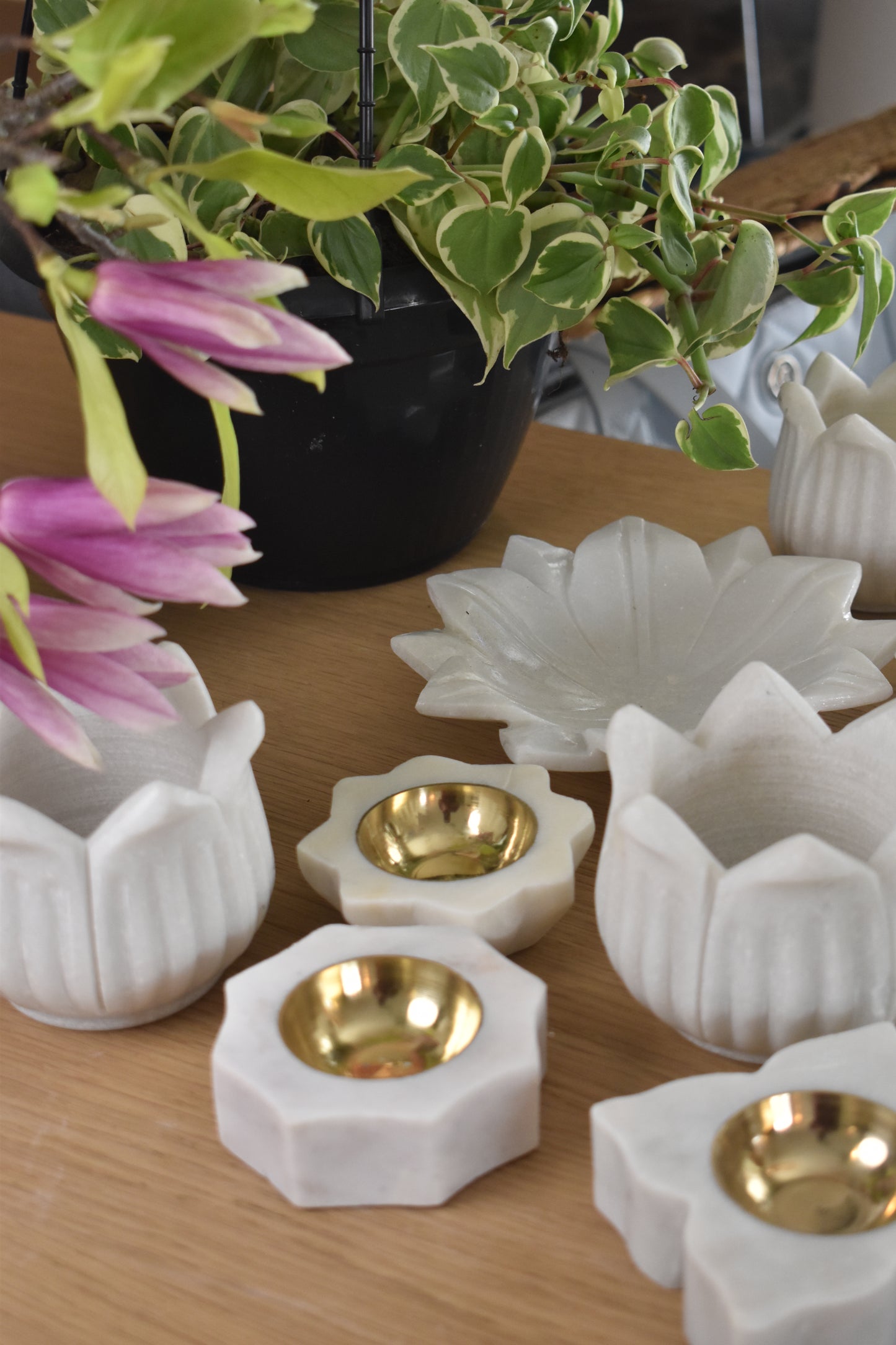 Marble & Brass Tea Light Holder - Set of 2