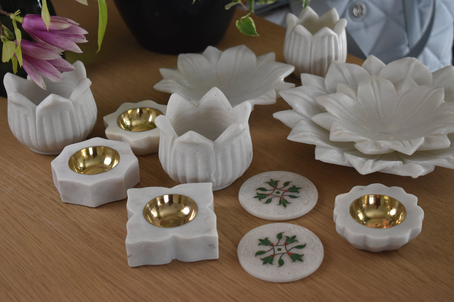 Marble & Brass Tea Light Holder - Set of 2