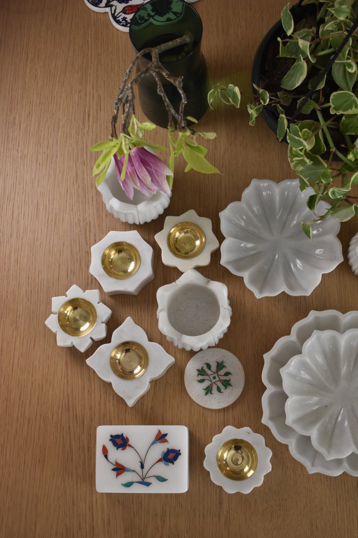 Marble & Brass Tea Light Holder - Set of 2