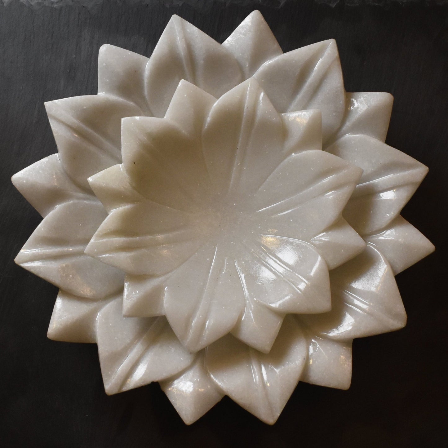 Hand-Carved Marble Lotus Plate- Small