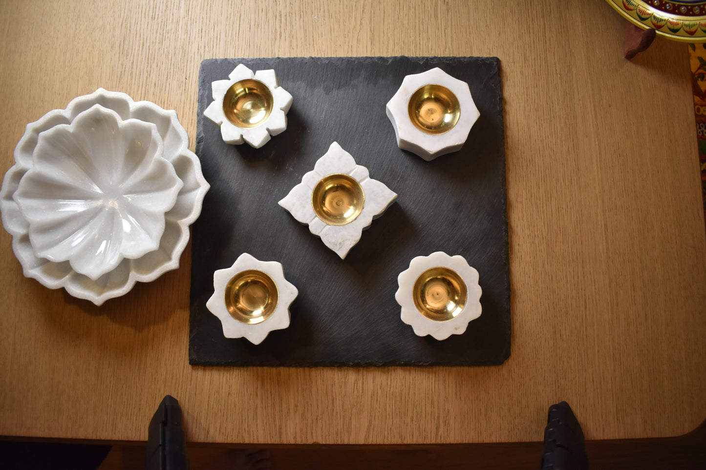 Marble & Brass Tea Light Holder - Set of 2