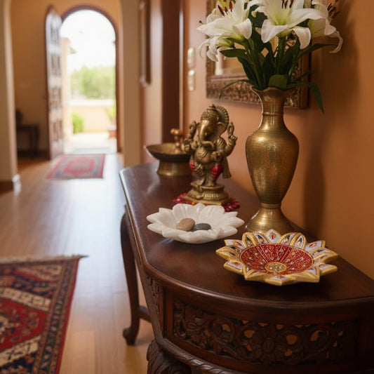 Hand-Carved Marble Lotus Plate- Small (Hand Painted)