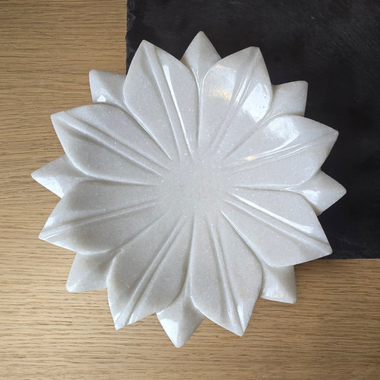 Hand-Carved Marble Lotus Plate- Small