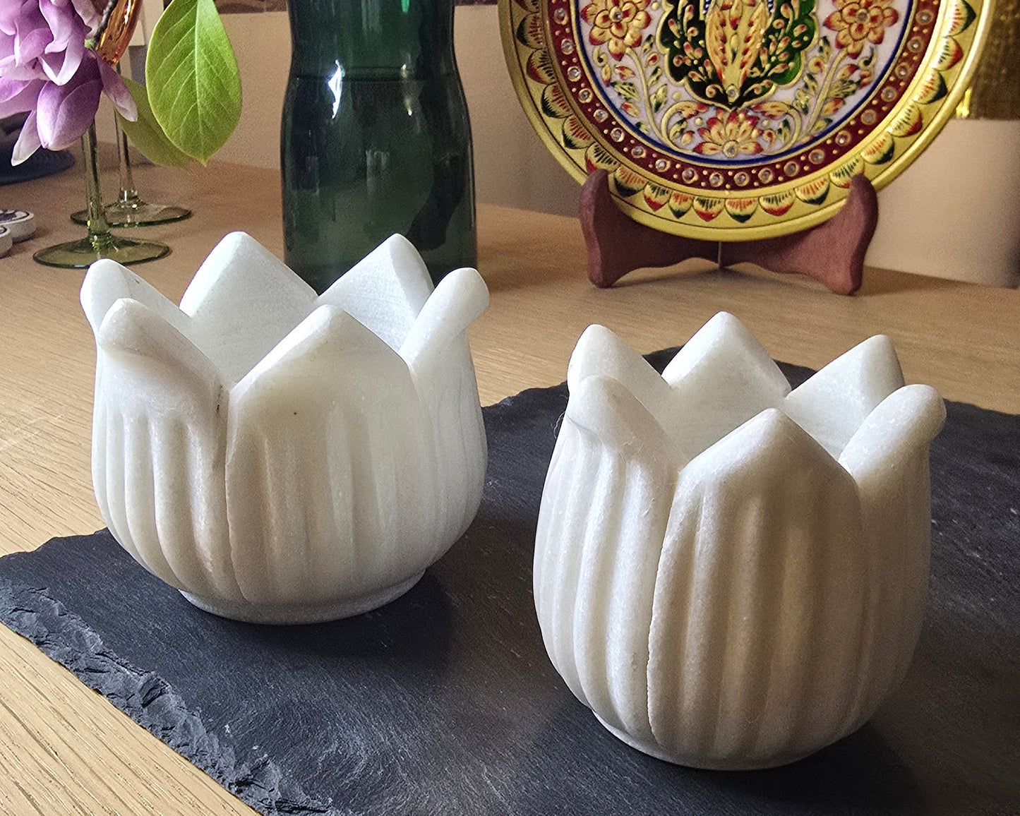 Marble Lotus Tea Light Holder - Medium