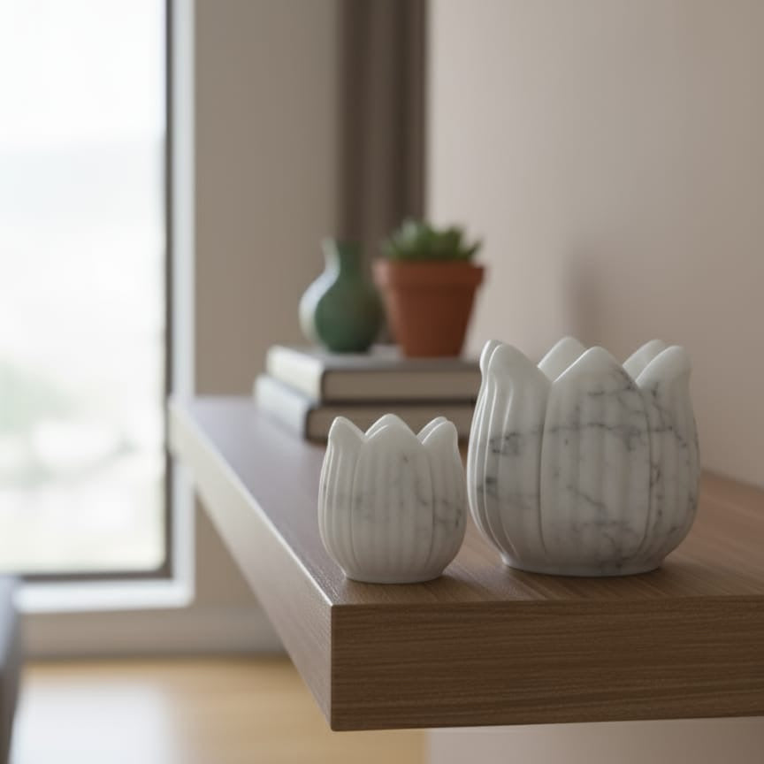 Marble Lotus Tea Light Holder - Medium