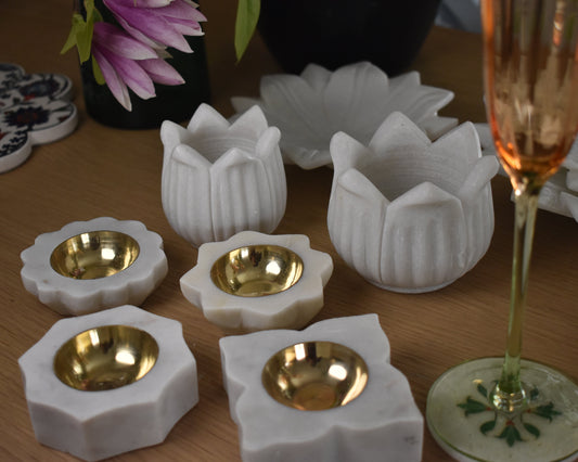 Marble & Brass Tea Light Holder - Set of 2