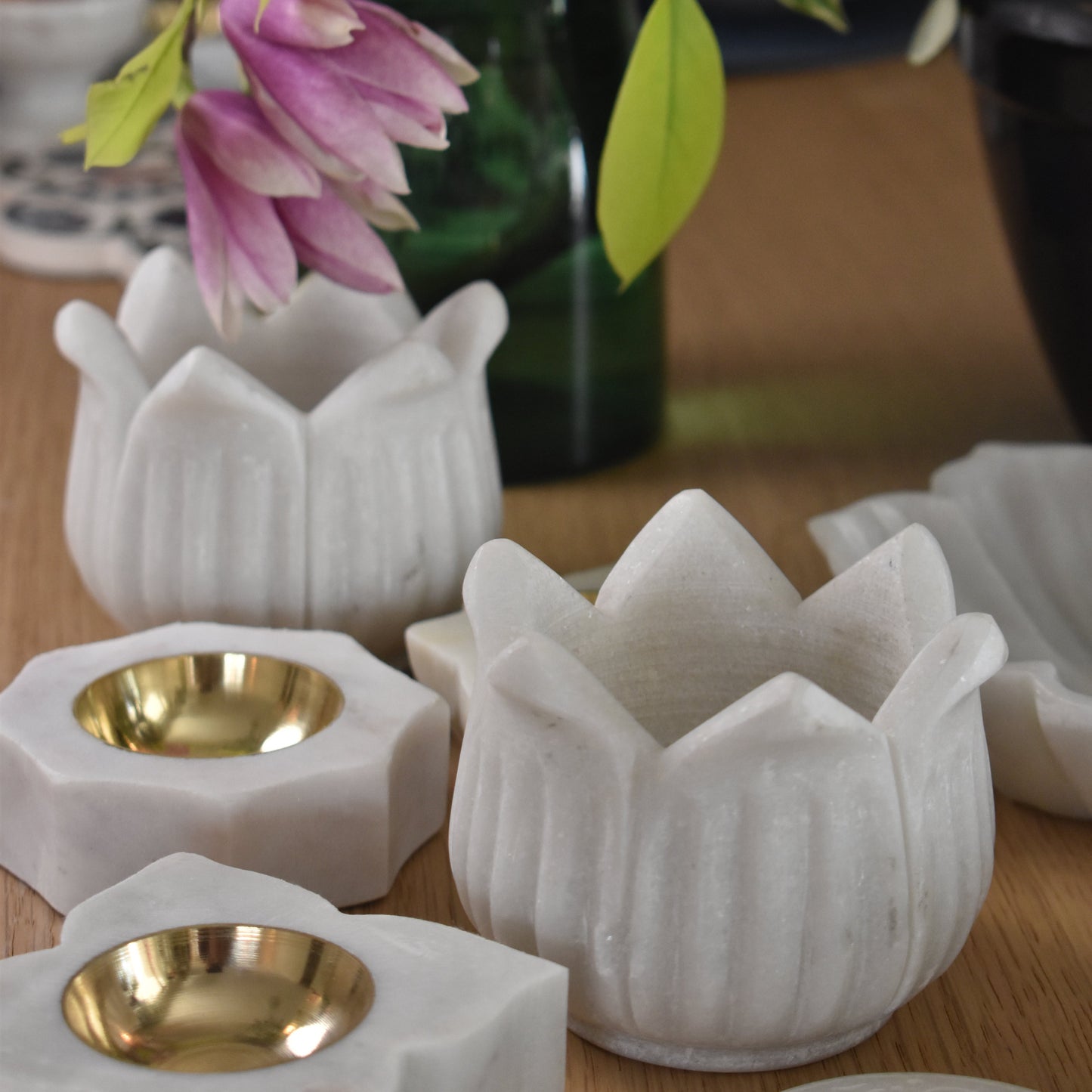 Marble Lotus Tea Light Holder - Medium