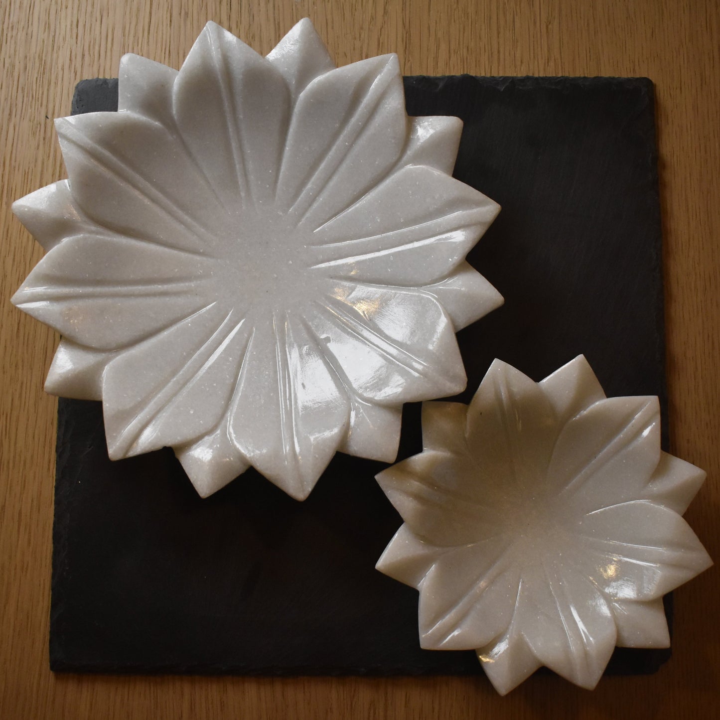 Hand-Carved Marble Lotus Plate- Medium