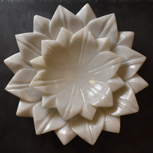 Hand-Carved Marble Lotus Plate- Medium