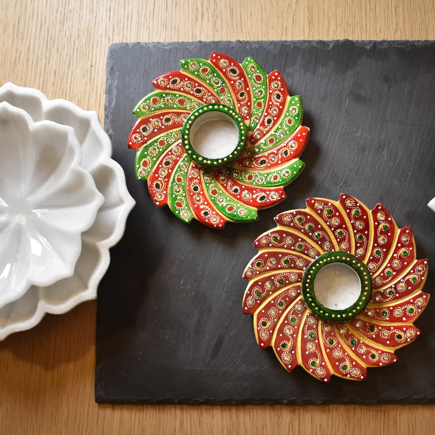 Hand-Painted Marble Candle Holder Tray